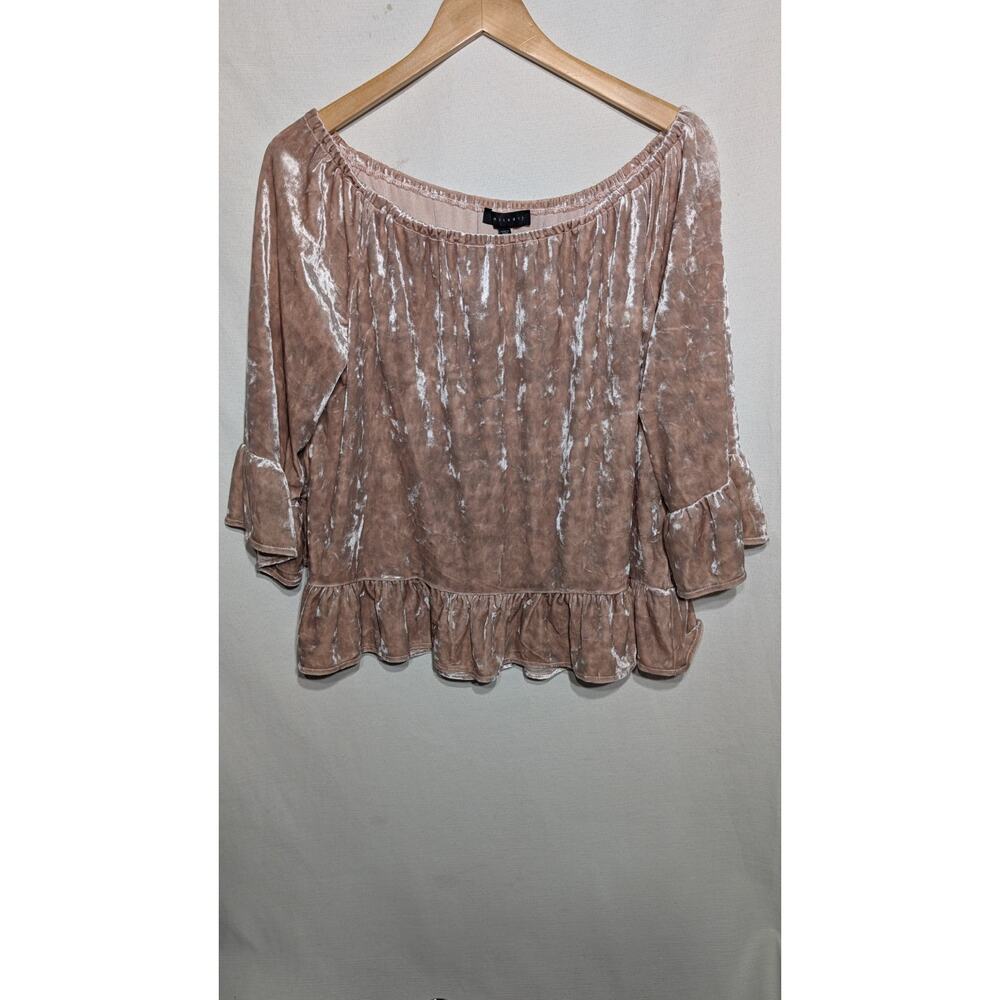 Sanctuary Womens Pink Crushed Velvet Peplum Blouse Ruffle Sz Large Boho Romantic